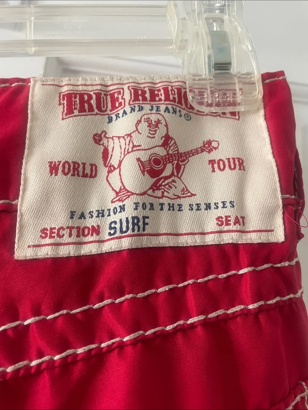 True Religion Red Men's Swim Hybrid Shorts with White Stitching